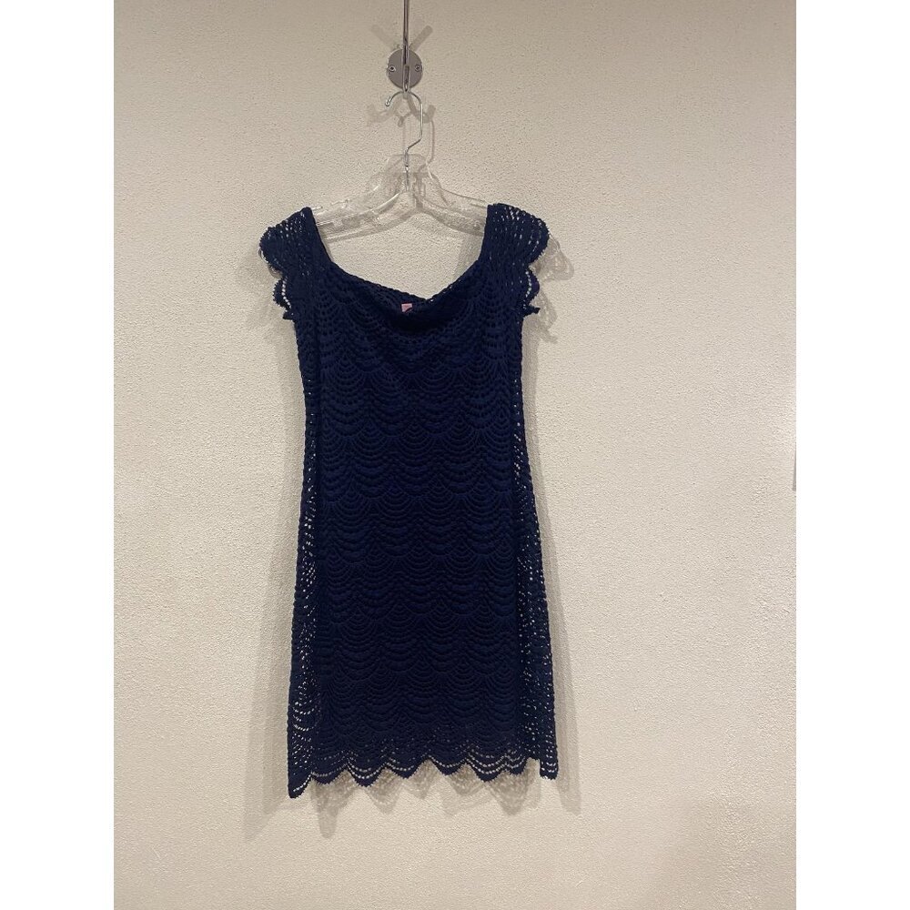 Lilly Pulitzer Jade Dress Womens XS Navy Blue Lace Scallop Hem Shift Lined Party - Picture 4 of 4